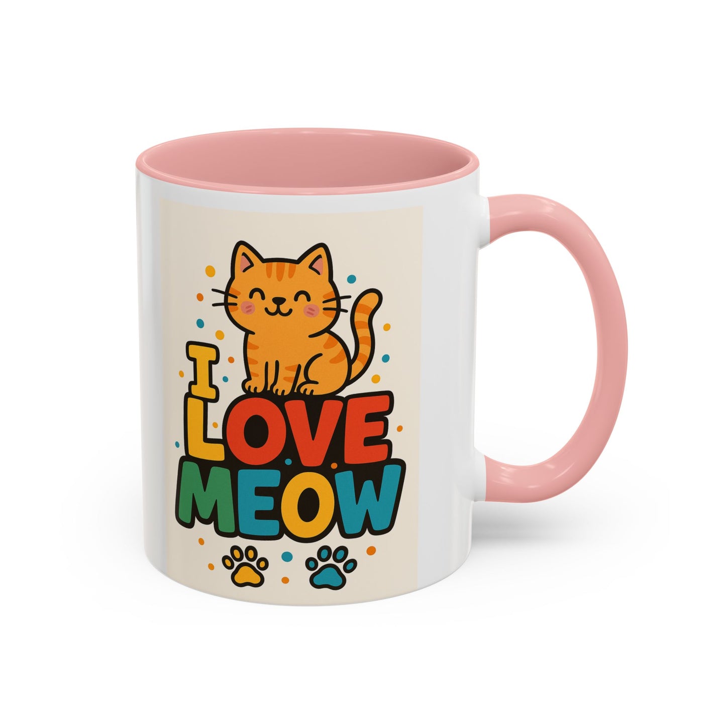 I Love Meow Cat Coffee Mug – Cute Cat Lover Accent Mug (11/15oz)