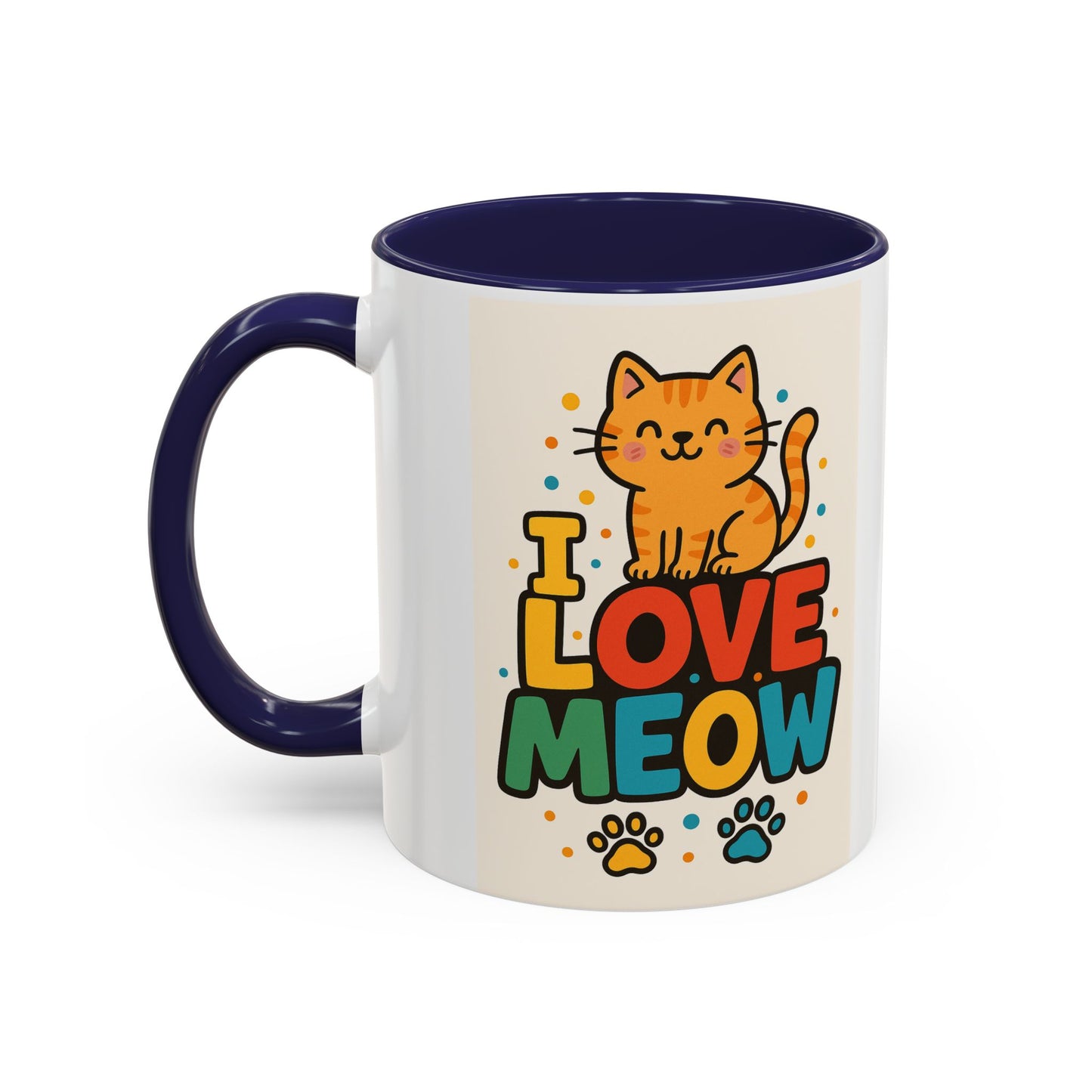 I Love Meow Cat Coffee Mug – Cute Cat Lover Accent Mug (11/15oz)