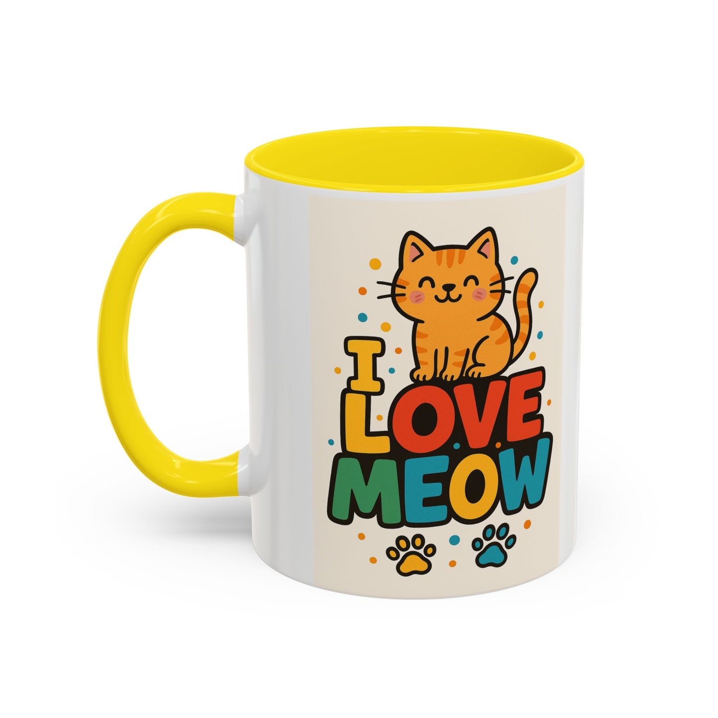 I Love Meow Cat Coffee Mug – Cute Cat Lover Accent Mug (11/15oz)