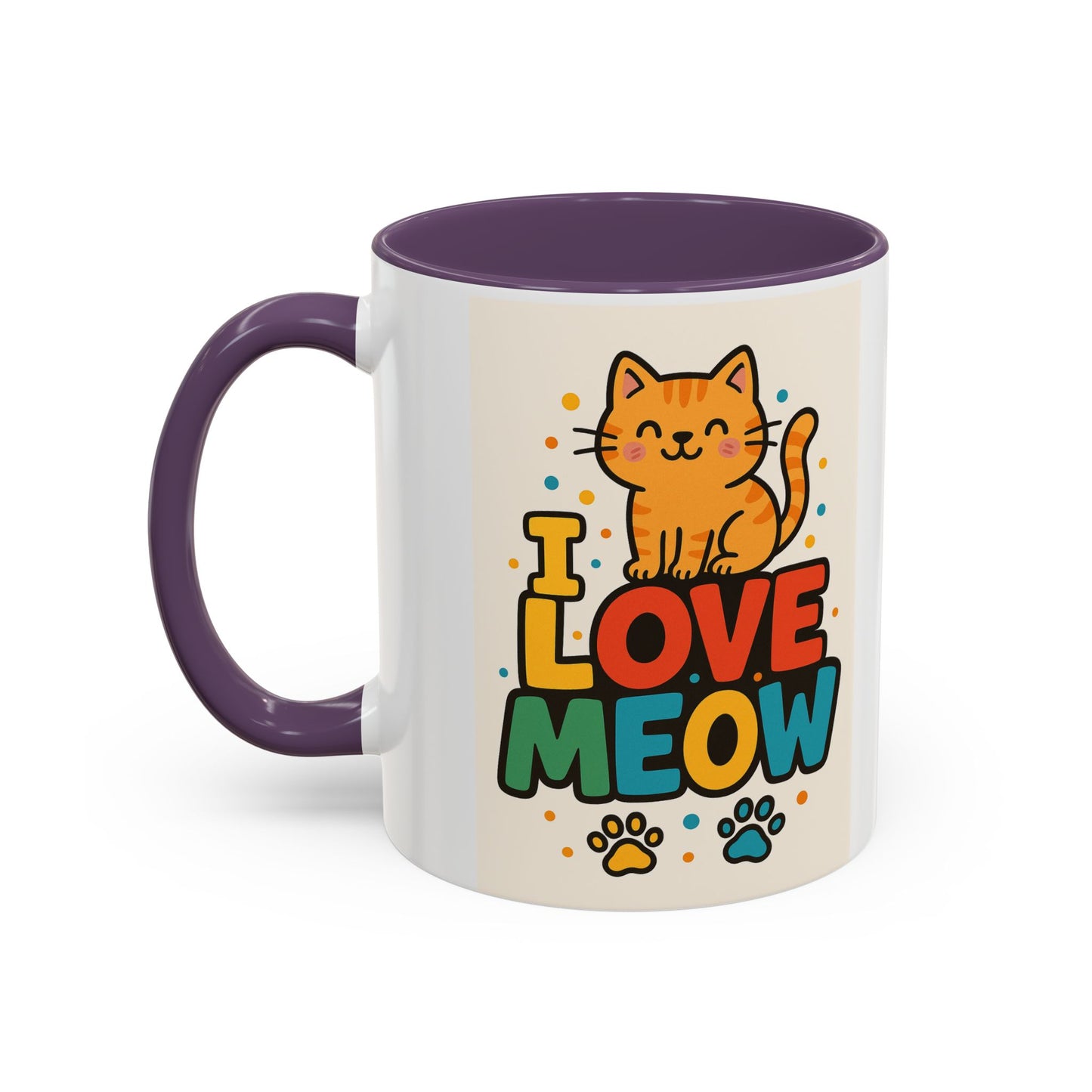 I Love Meow Cat Coffee Mug – Cute Cat Lover Accent Mug (11/15oz)