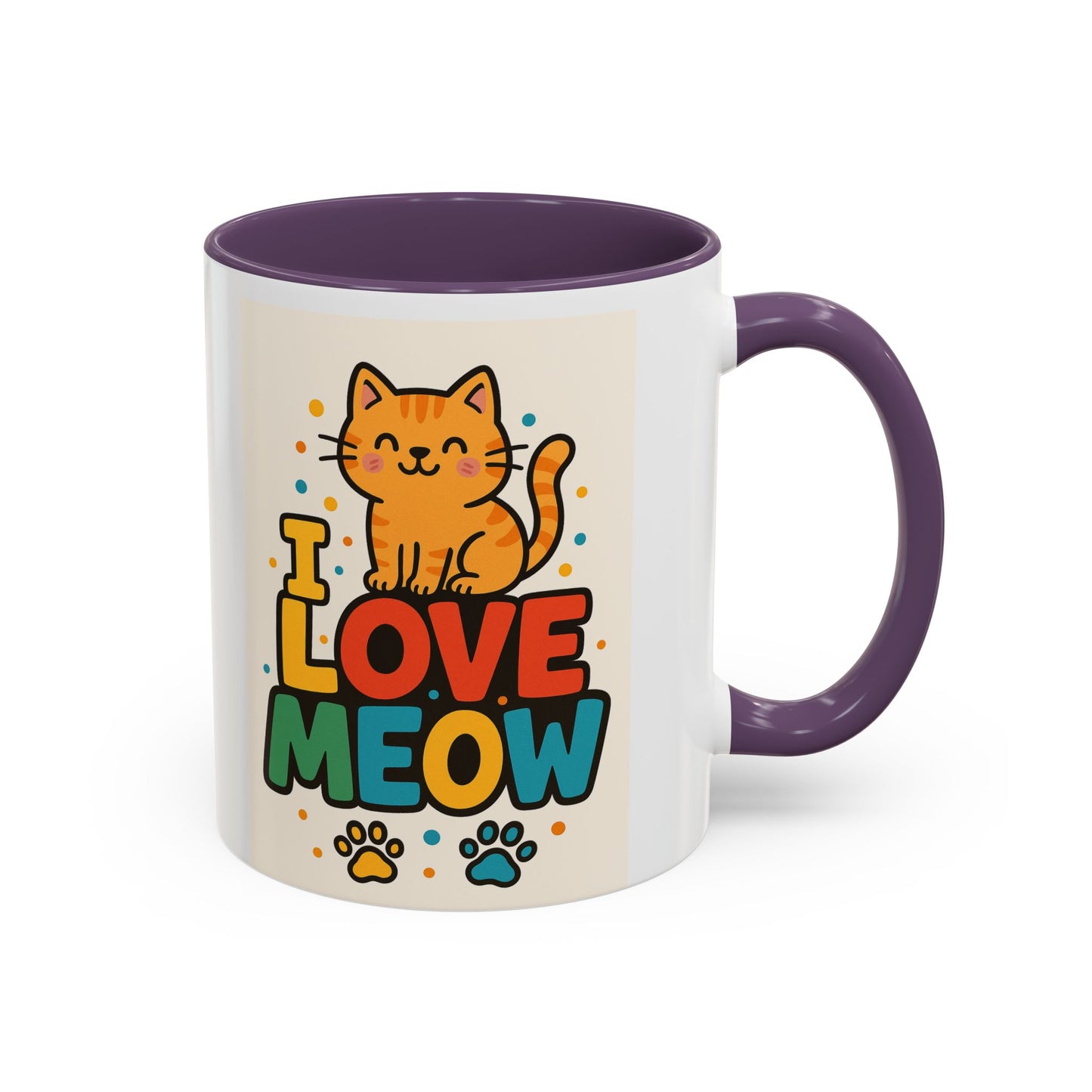 I Love Meow Cat Coffee Mug – Cute Cat Lover Accent Mug (11/15oz)