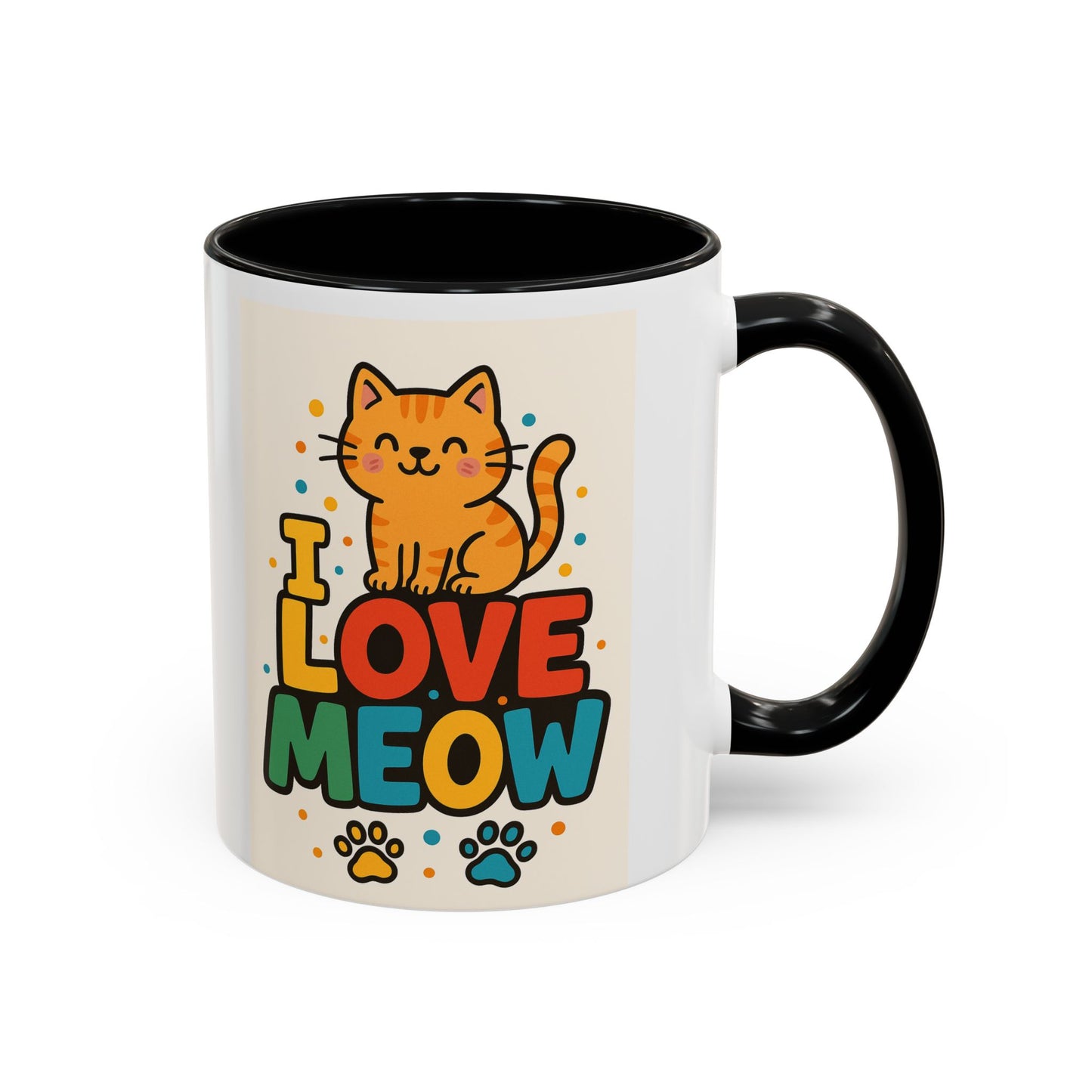 I Love Meow Cat Coffee Mug – Cute Cat Lover Accent Mug (11/15oz)