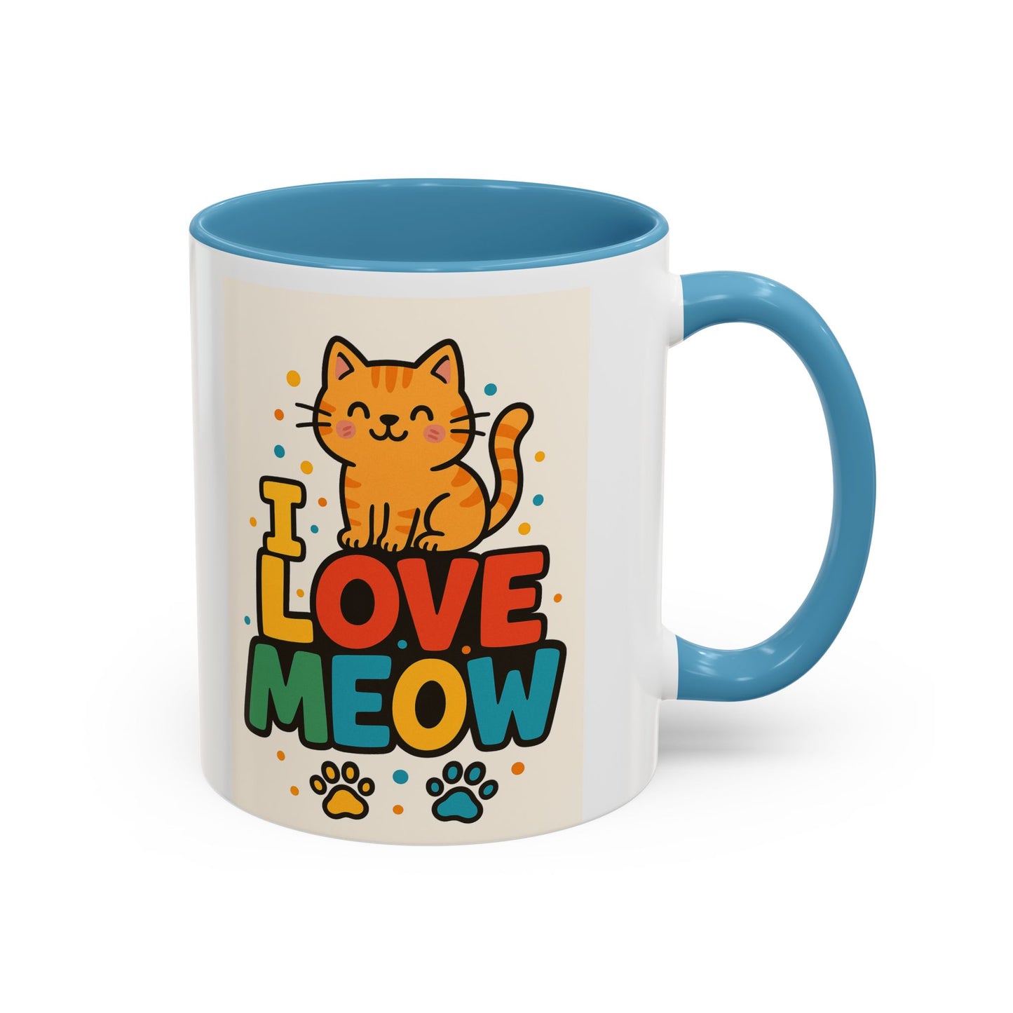 I Love Meow Cat Coffee Mug – Cute Cat Lover Accent Mug (11/15oz)