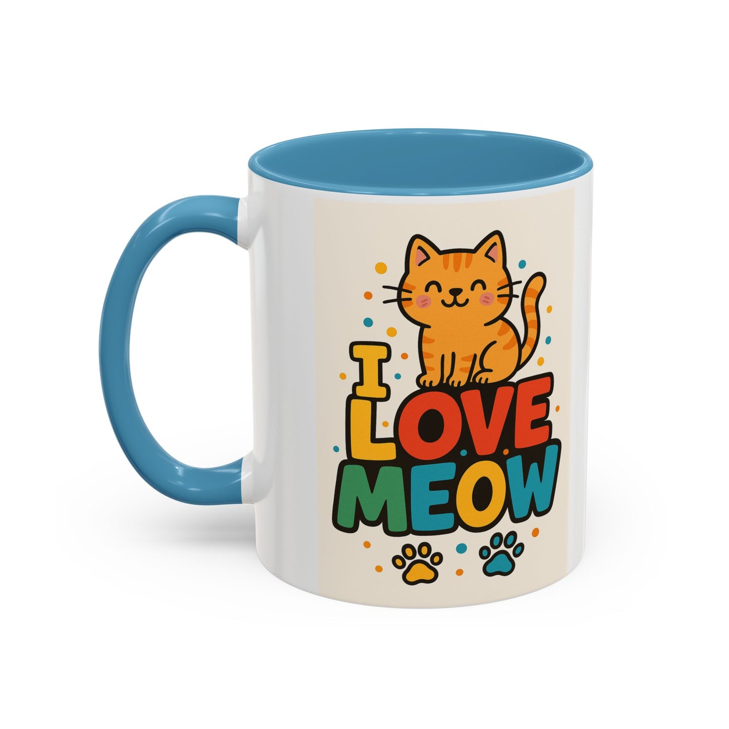 I Love Meow Cat Coffee Mug – Cute Cat Lover Accent Mug (11/15oz)