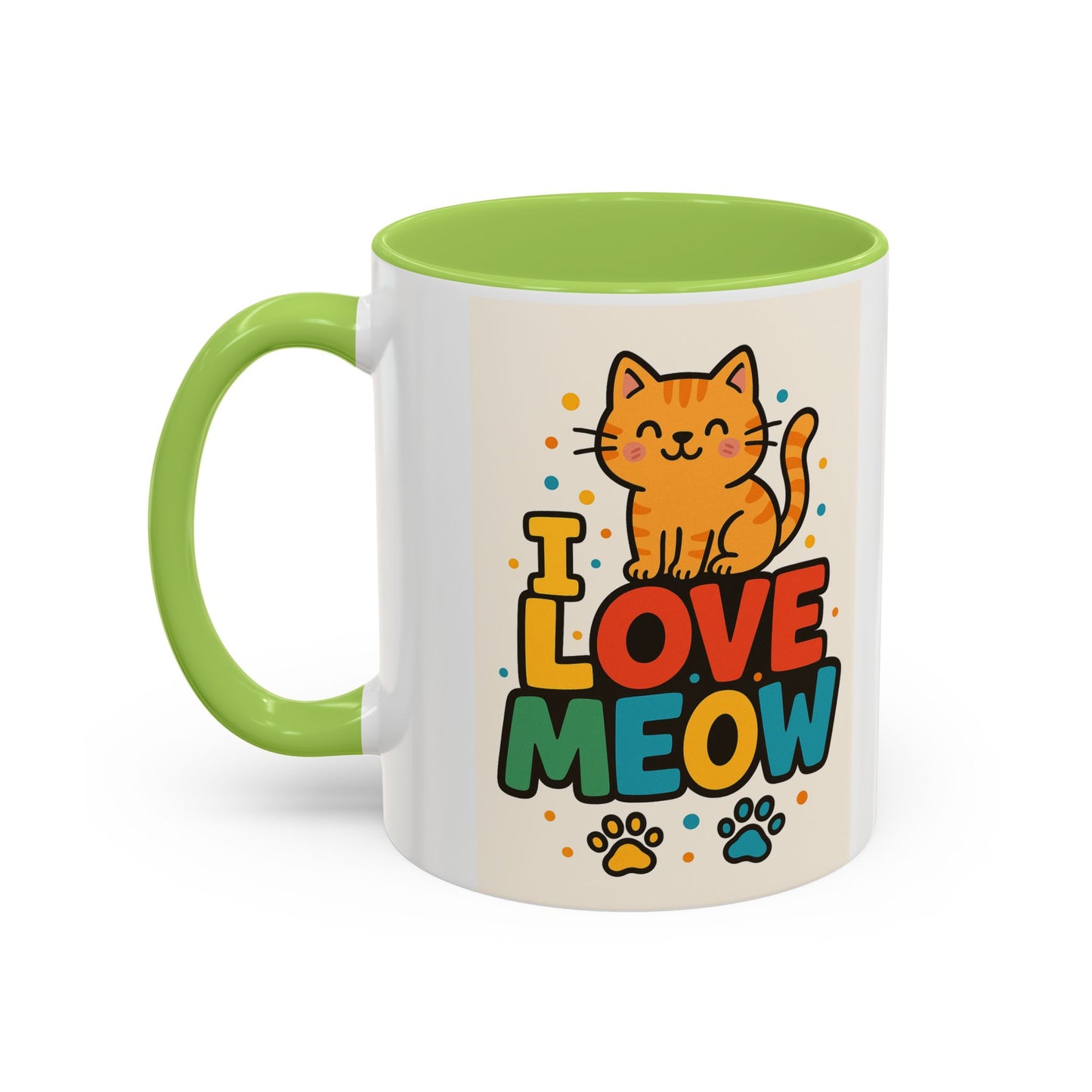I Love Meow Cat Coffee Mug – Cute Cat Lover Accent Mug (11/15oz)