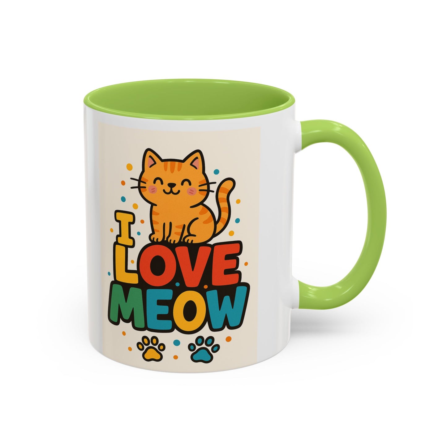 I Love Meow Cat Coffee Mug – Cute Cat Lover Accent Mug (11/15oz)