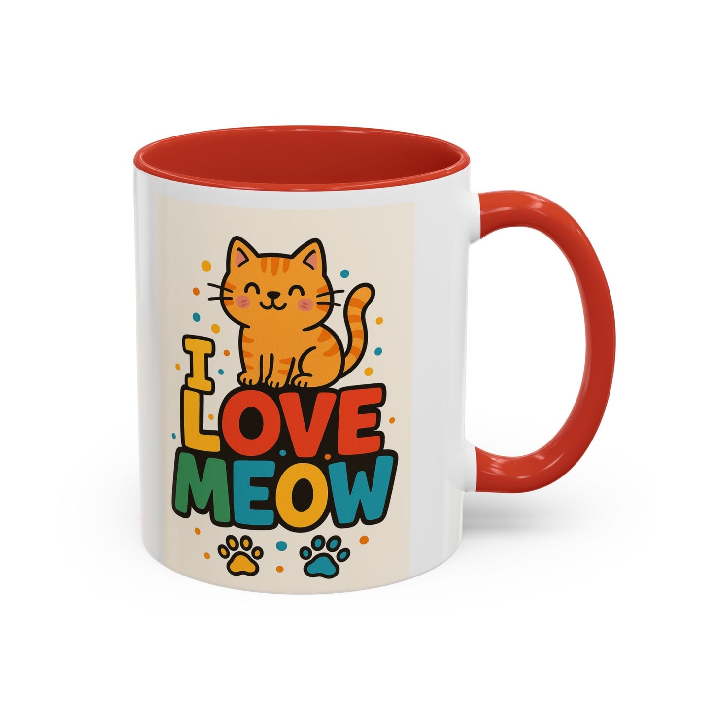 I Love Meow Cat Coffee Mug – Cute Cat Lover Accent Mug (11/15oz)