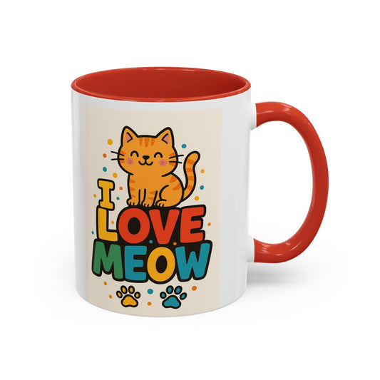 I Love Meow Cat Coffee Mug – Cute Cat Lover Accent Mug (11/15oz)