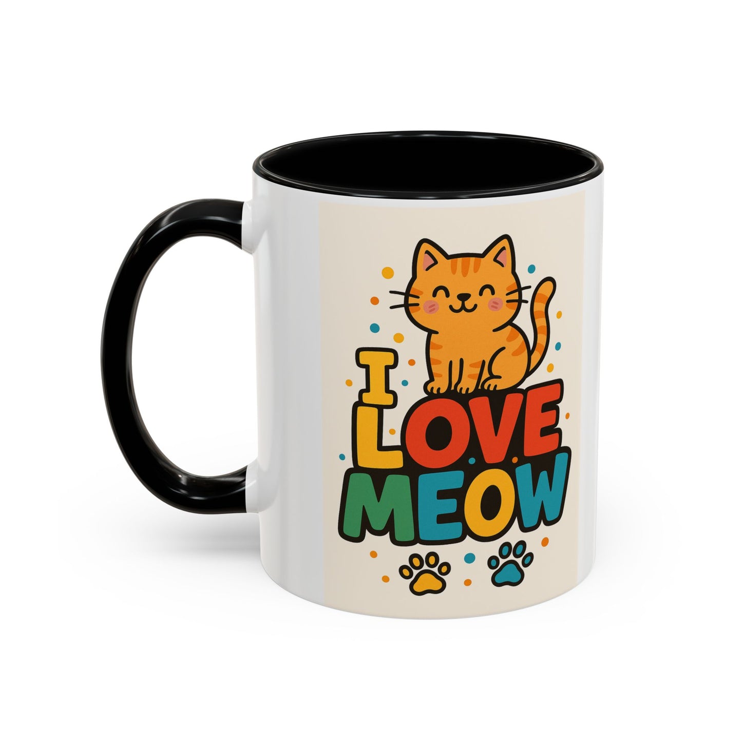 I Love Meow Cat Coffee Mug – Cute Cat Lover Accent Mug (11/15oz)