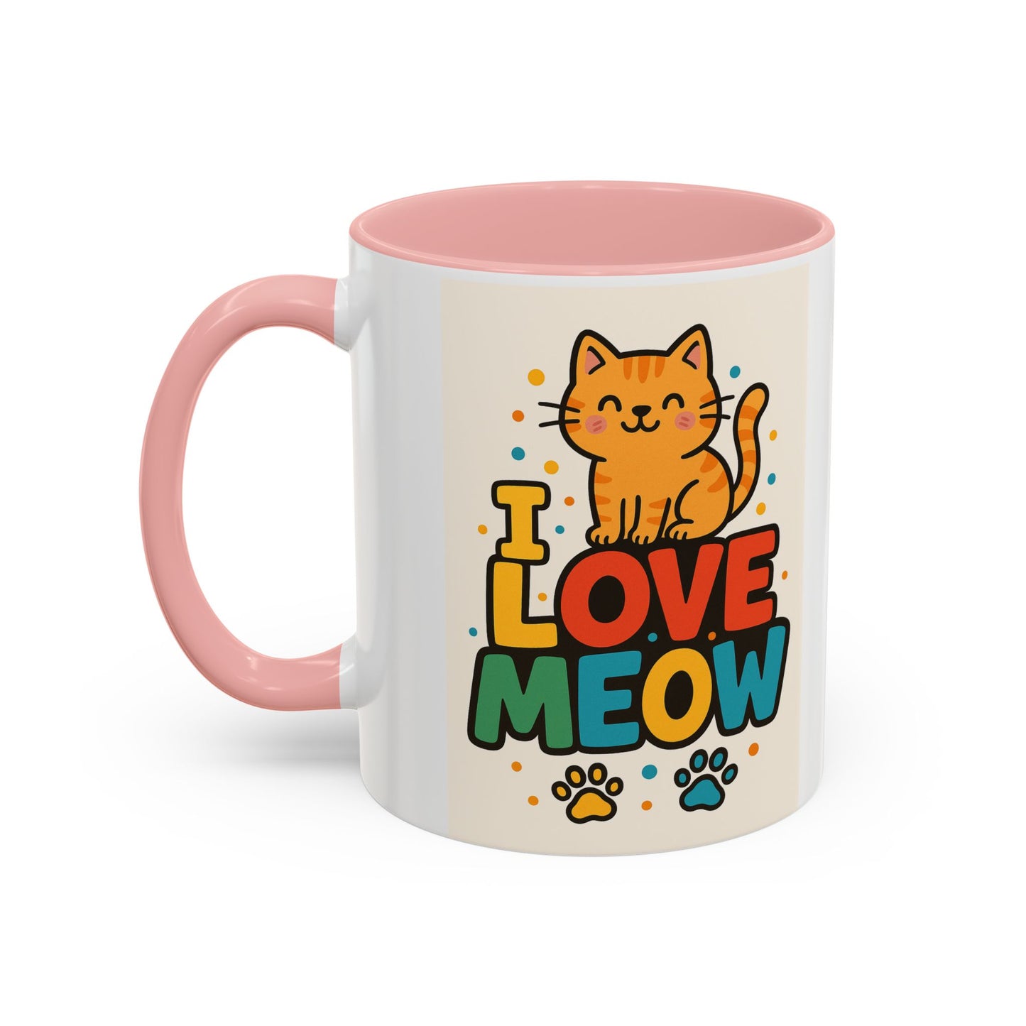 I Love Meow Cat Coffee Mug – Cute Cat Lover Accent Mug (11/15oz)