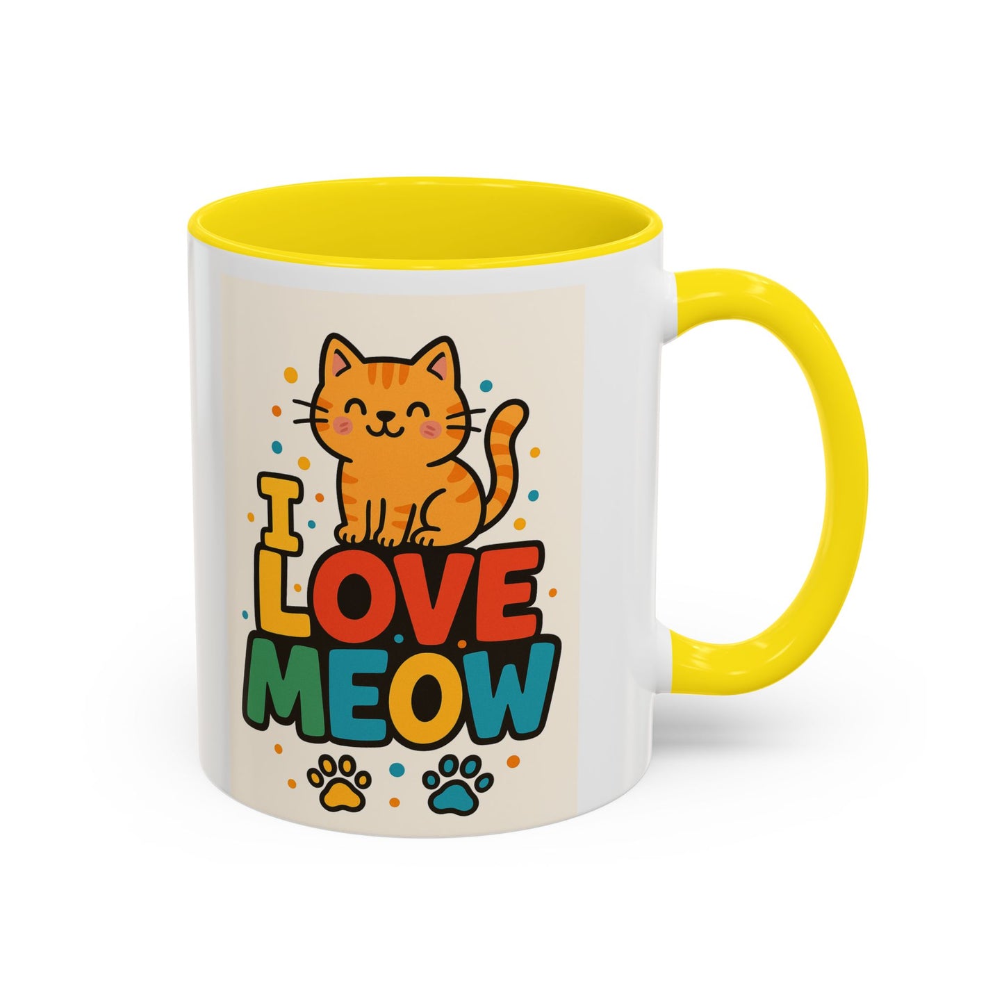I Love Meow Cat Coffee Mug – Cute Cat Lover Accent Mug (11/15oz)