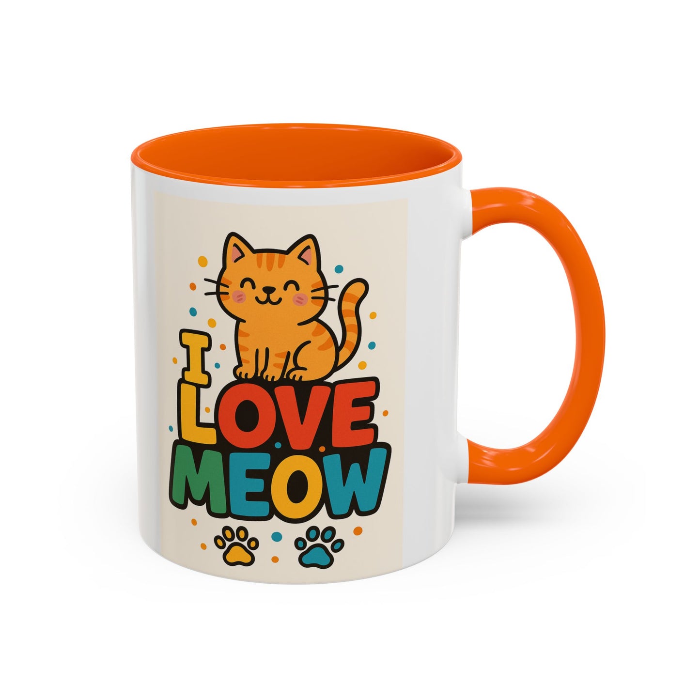 I Love Meow Cat Coffee Mug – Cute Cat Lover Accent Mug (11/15oz)