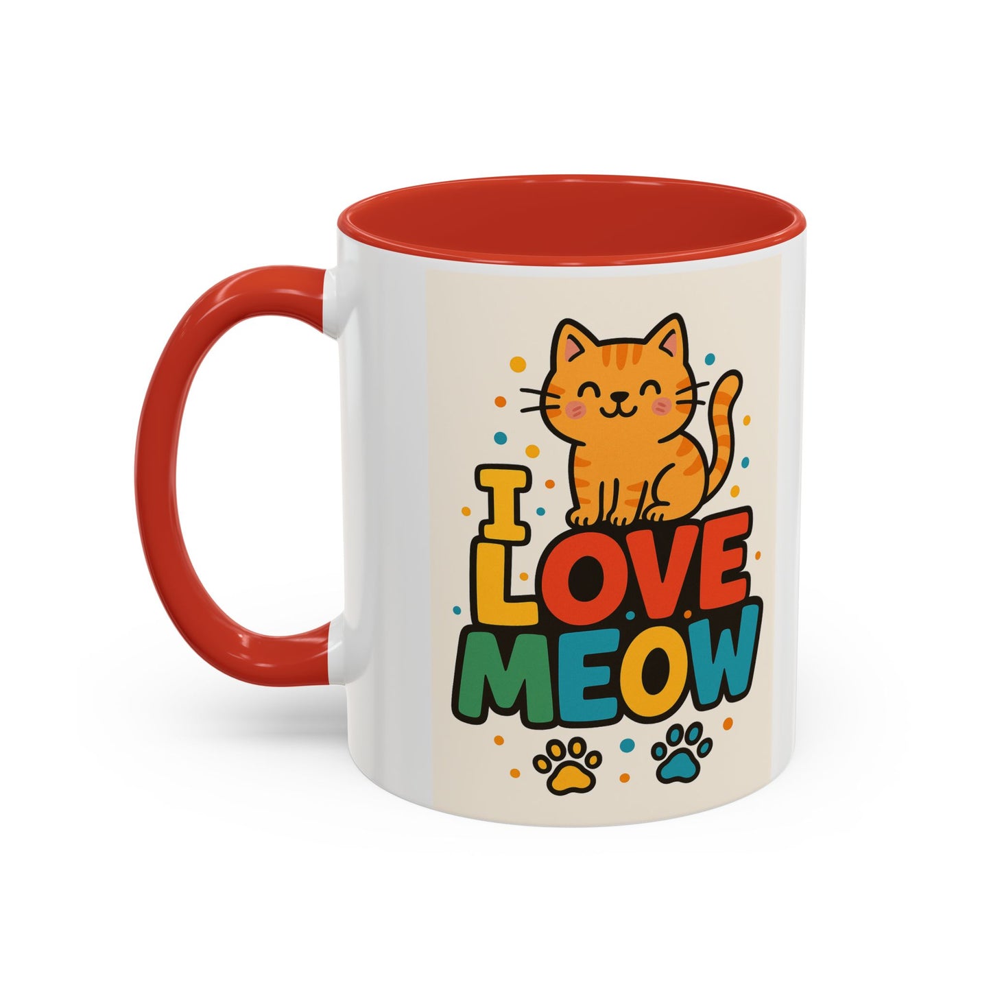 I Love Meow Cat Coffee Mug – Cute Cat Lover Accent Mug (11/15oz)